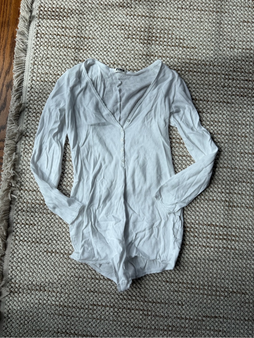 PINK Victoria's Secret White Long-Sleeve Bodysuit Pajamas